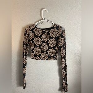 Foreign Exchange Black and Cream Floral Crop Top